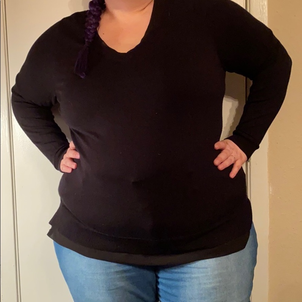 Black 18/20 Lane Bryant sweater with sheer trim
